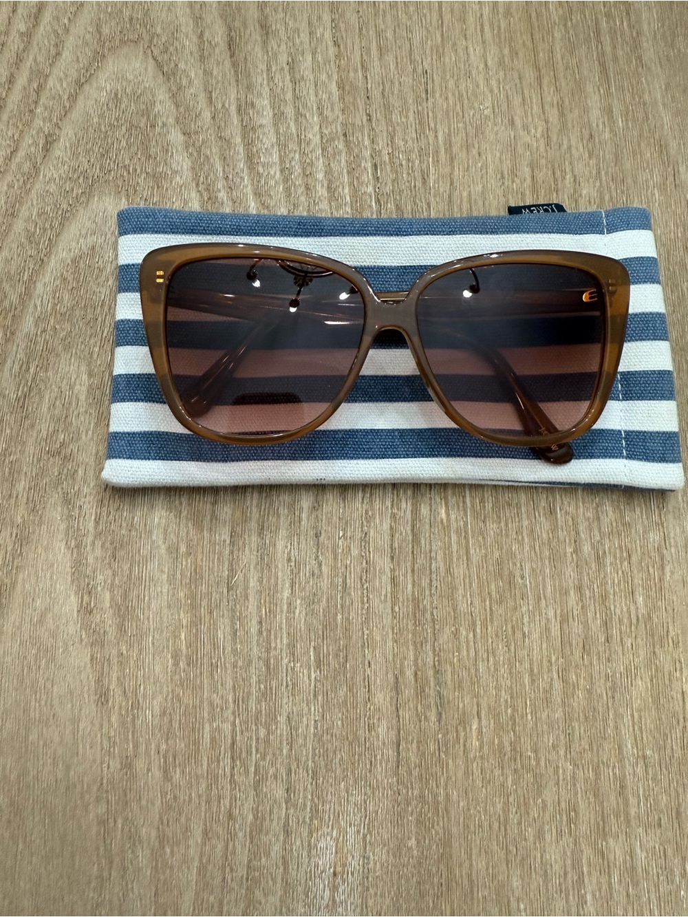 J.Crew Sunglasses Honey Brown Translucent with Striped Pouch